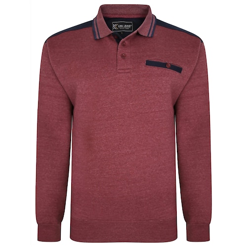 KAM Tipped Collar Polo Sweater Burgundy